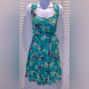 LC Lauren Conrad Asymmetrical Floral Dress - Teal and Multicolor